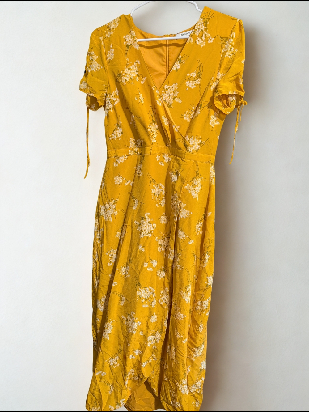 Madewell Mustard Floral Wrap Midi Dress